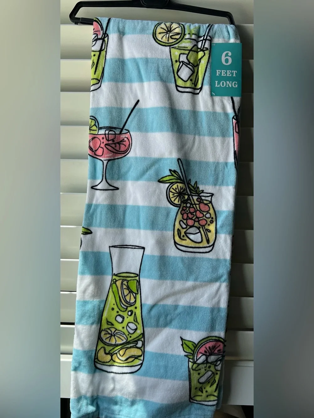 Striped Cocktail Print Beach Towel in Blue and White - New